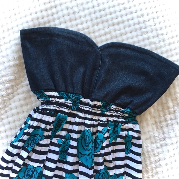 Floral Striped Strapless Mini Dress - Picture 2 of 4